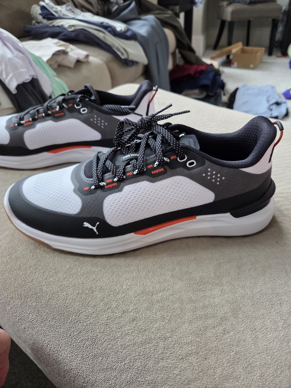 PUMA Men’s White & Black Mesh Spikeless Golf Shoes